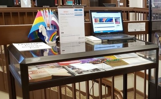 Photograph of the Library display set up for LGBTQ+ history month