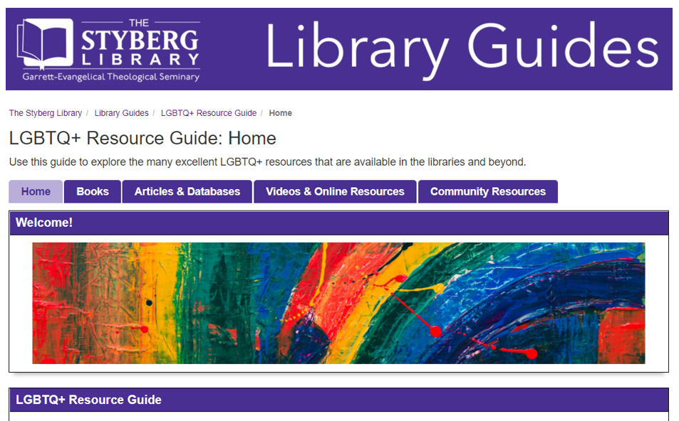 Screenshot of the Library Guide to LGBTQ+ resources
