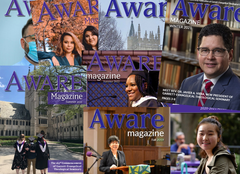 Collage of seven Aware Magazine covers