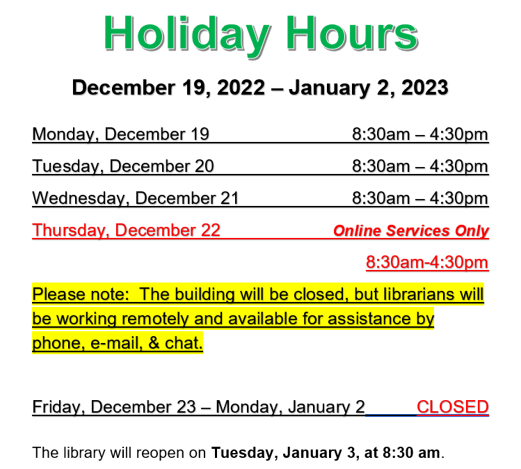 Image of Holiday Hours